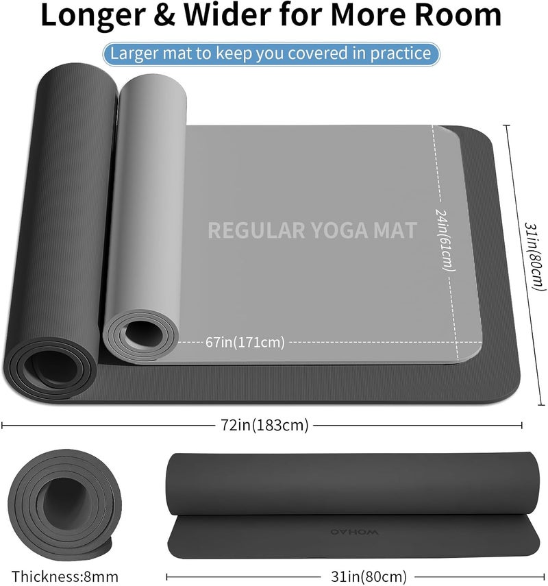 wohao Extra Wide & Thick 8mm Yoga Mat, 72"x31.5" Large Non Slip Exercise Mat, Premium POE Material for Superior Cushioning & Stability, with Strap for Home Gym, Pilates - Image 5